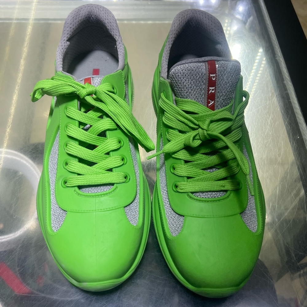 Prada Men’s Neon Green Cups Low-Top Sneakers